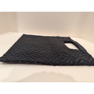 Anthropologie Woven Clutch Tote Basketweave Black Flat Handbag Cutout Handle 14"